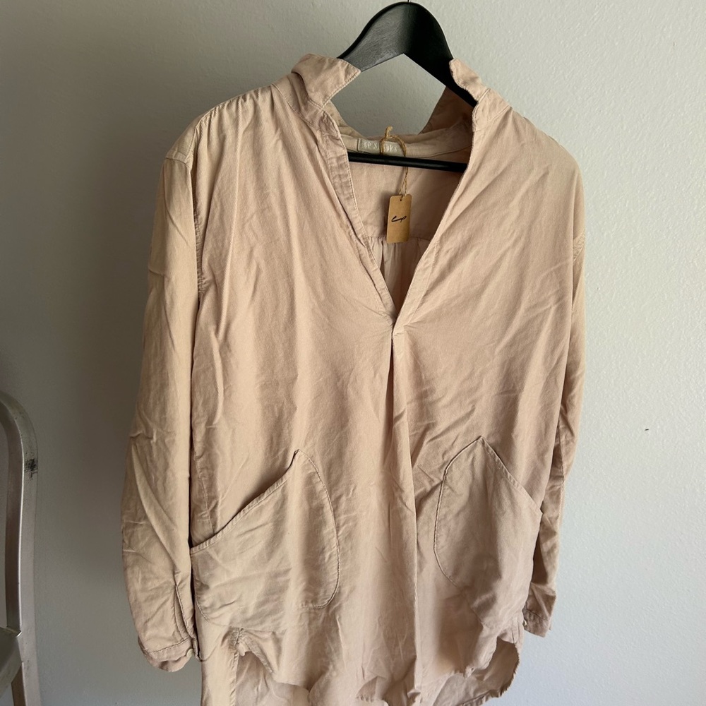 CP Shades Beige long sleeve micro cord tunic with pockets